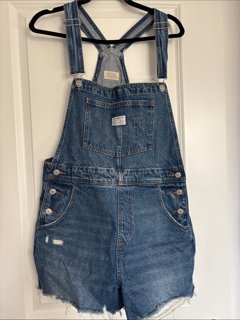 LEVIS Vintage-Style Blue Denim Short Overalls